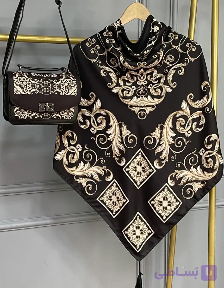 ست کیف و روسری زنانه طرح جدید فلور مشکی روسری زنانه مشکی کیفیت عالی کد mo1048