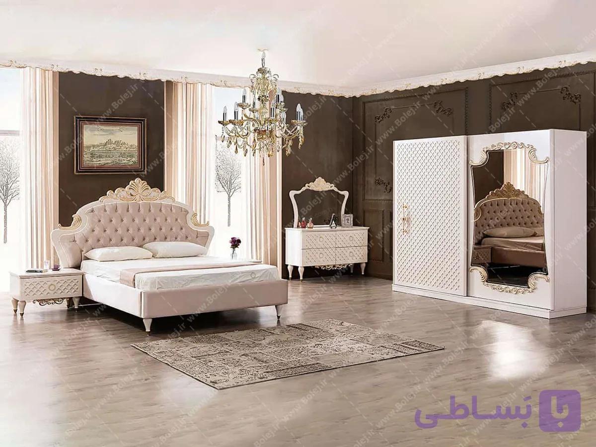 سرویس خواب عروس سلطنتی سفید طلایی سارینا | سفارش با تحویل فوری