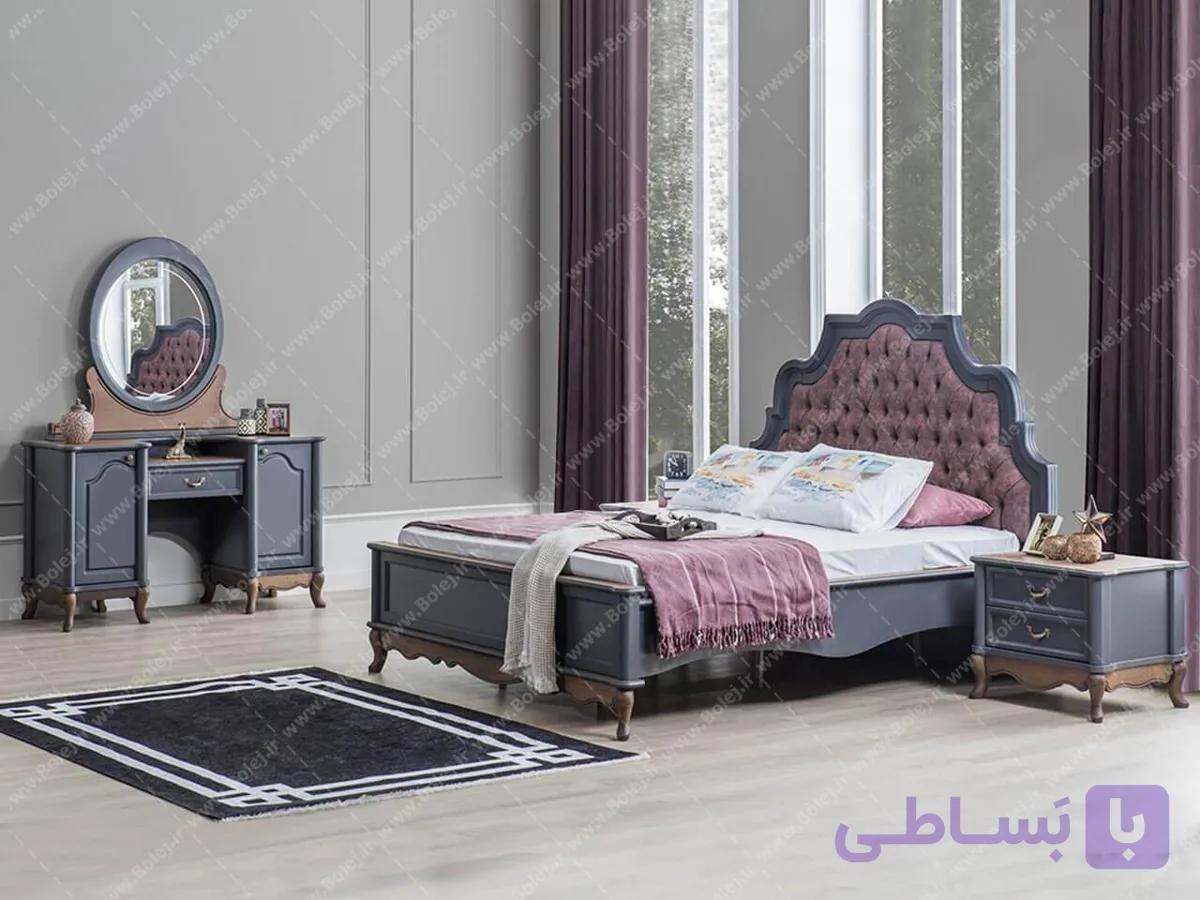 سرویس خواب چوبی سلطنتی طوسی پرنس | خرید سرویس خواب سلطنتی قسطی
