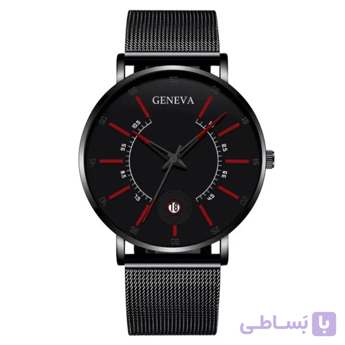 ساعت مردانه GENEVA مشکی قرمز — تصویر 1