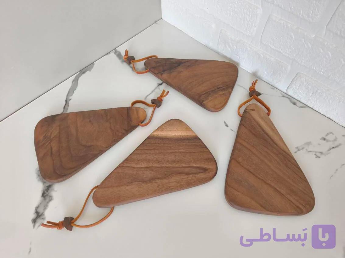 ست ۴ تایی تخته سرو مثلثی چوبی دستساز گردو کد483 — تصویر 1