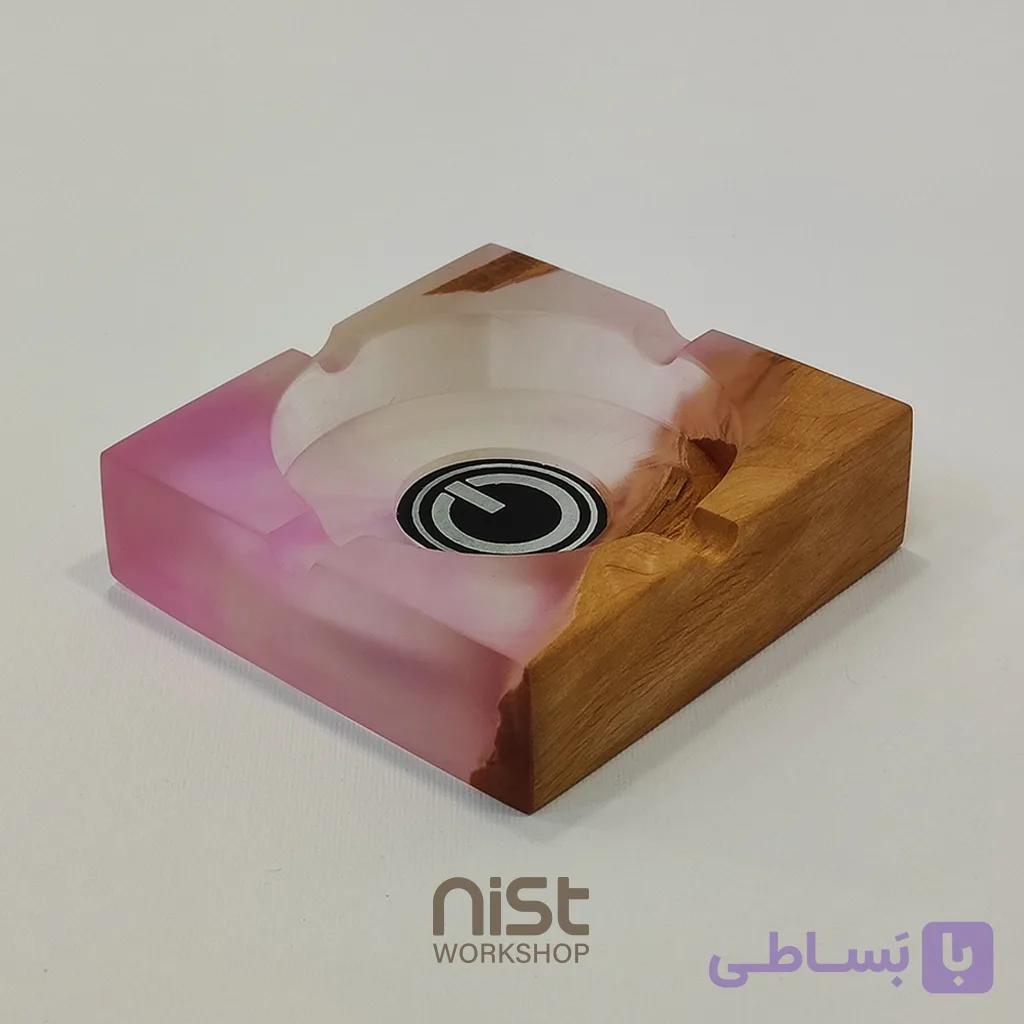 زیرسیگاری چوب توسکا و رزین صورتی شفاف_کد۰۰۰۴
