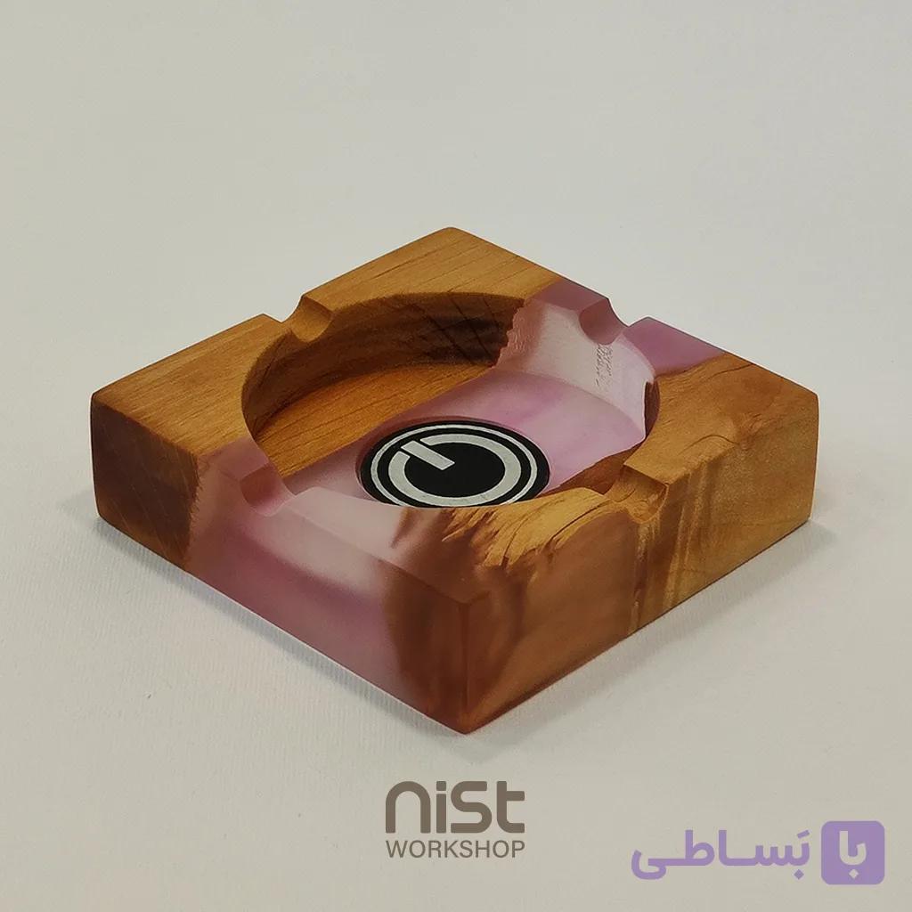 زیرسیگاری چوب توسکا و رزین صورتی شفاف_کد۰۰۰۳