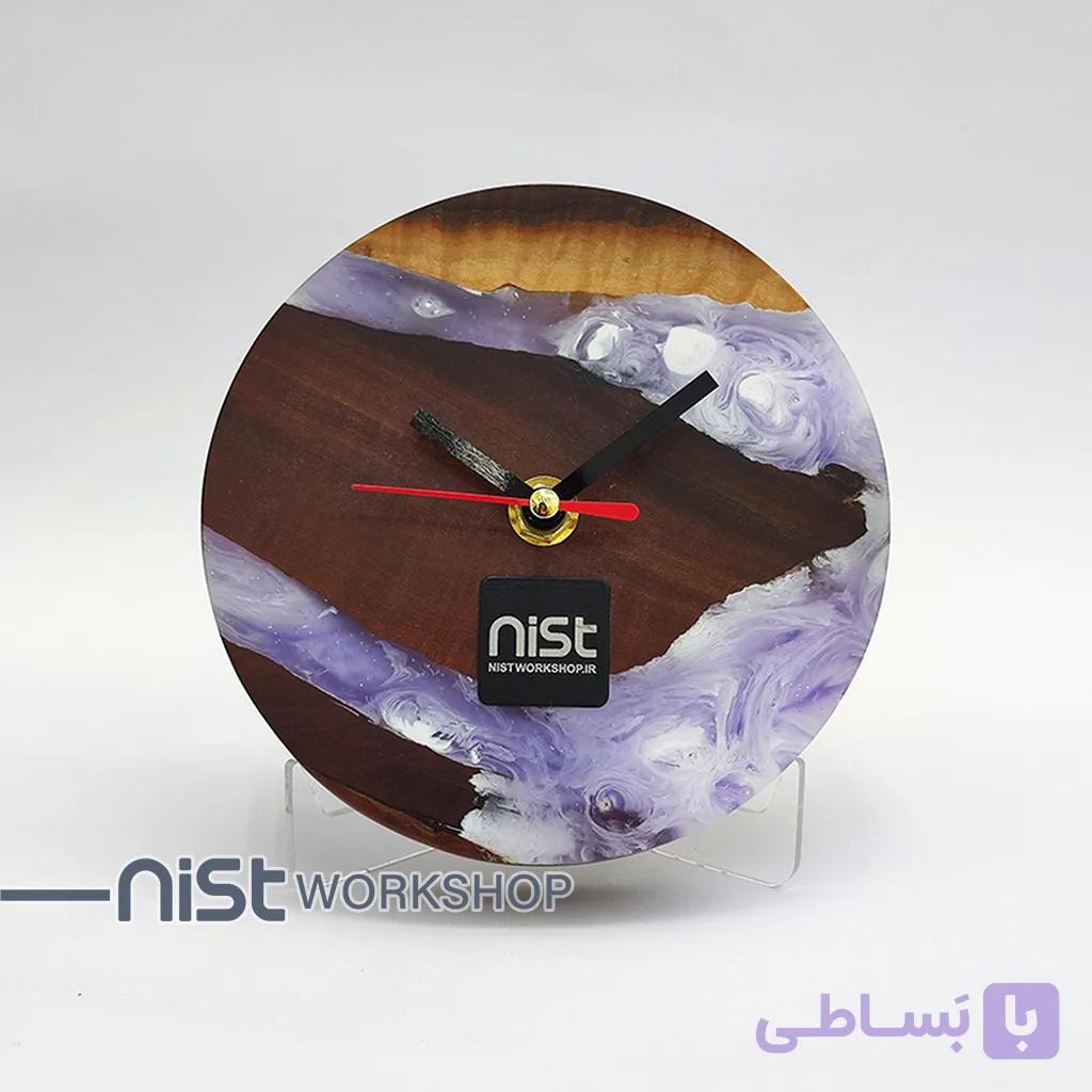 ساعت رومیزی چوب عناب و رزین بنفش ابروبادی-کد۰۰۰۲