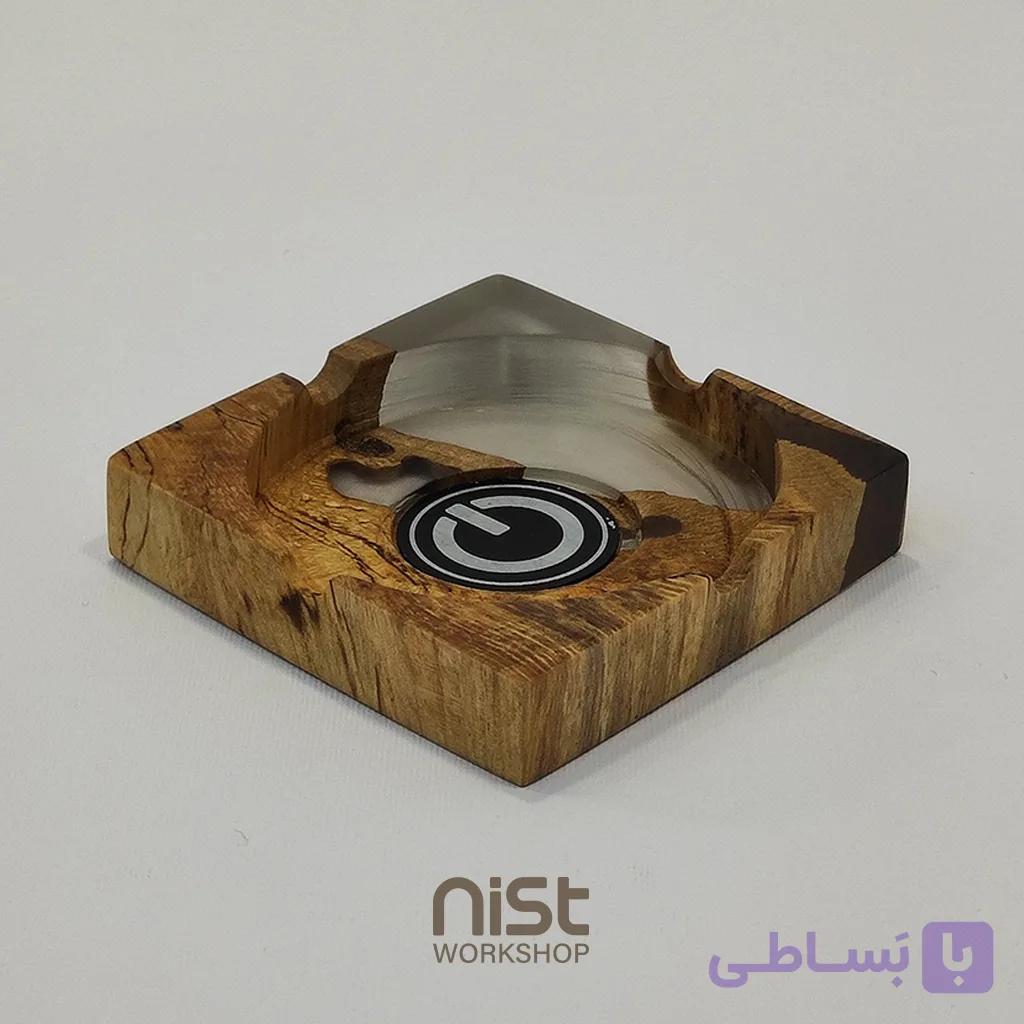 زیرسیگاری چوب ممرز و رزین دودی شفاف_کد۰۰۱۳