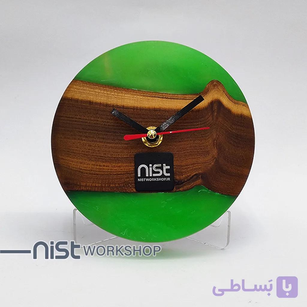 ساعت رومیزی چوب سنجد و رزین سبز_کد ۰۰۰۵