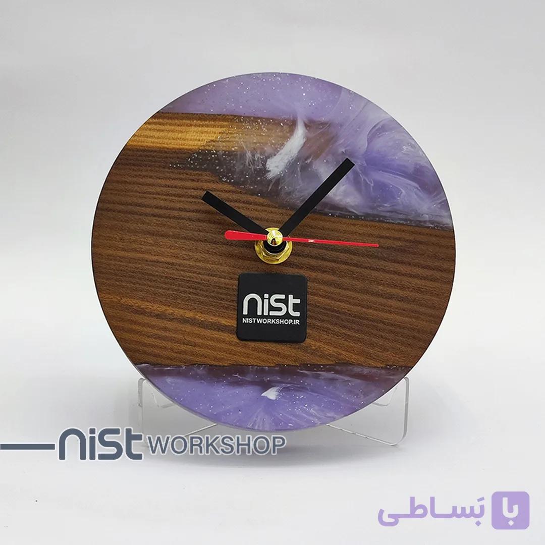 ساعت رومیزی چوب سنجد و رزین بنفش ابروبادی-کد۰۰۰۱