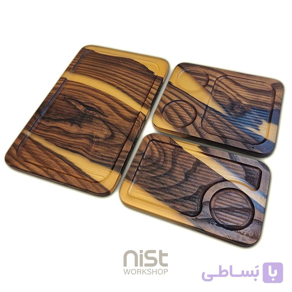 سینی قهوه چوبی و رزینی مدل سنجد نسکافه ای - کد ۰۰۰۷