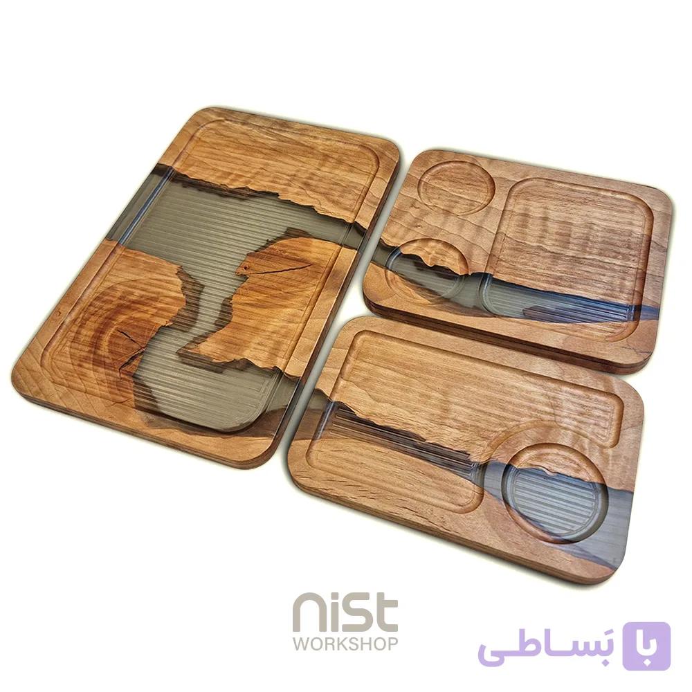 سینی قهوه چوبی و رزینی مدل توسکا دودی - کد ۰۰۰۲