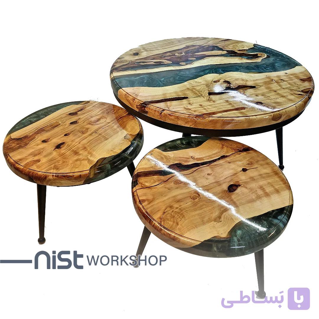 ست میز جلو مبلی و عسلی چوبی و رزینی راش ( کاج جنگلی ) کد SET_kaj0001