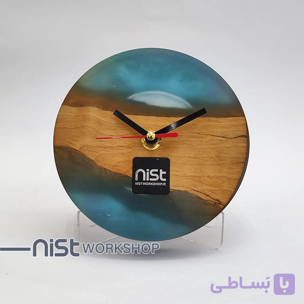ساعت رومیزی چوب توسکا و رزین آبی شفاف-کد 0004