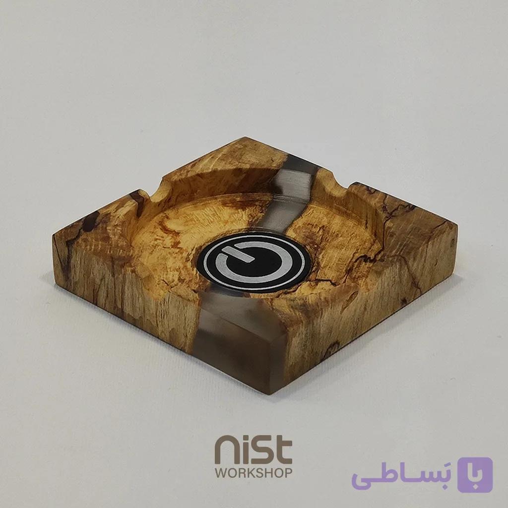 زیرسیگاری چوب ممرز و رزین دودی شفاف_کد۰۰۱۴