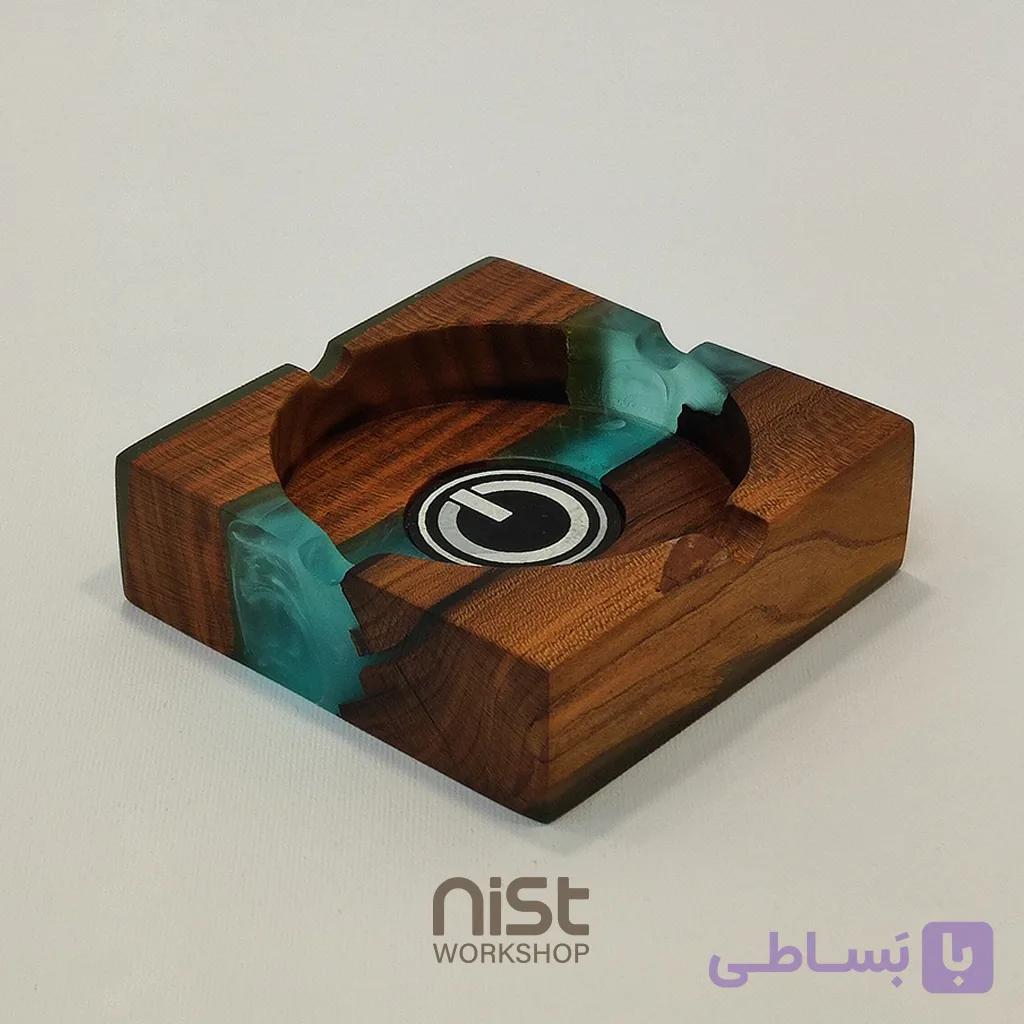 زیرسیگاری چوب زردآلو و رزین آبی_کد۰۰۰۲