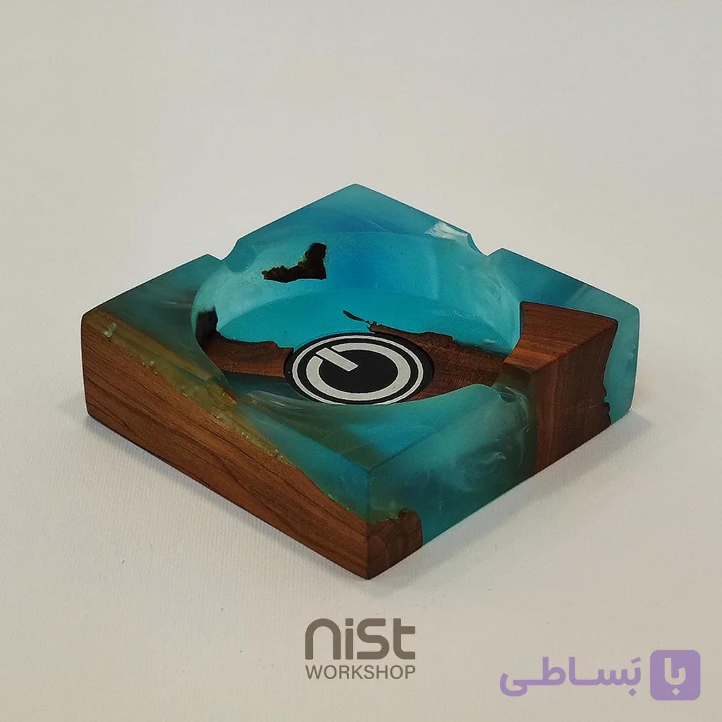 زیرسیگاری چوب زردآلو و رزین آبی ابروبادی_کد۰۰۰۱