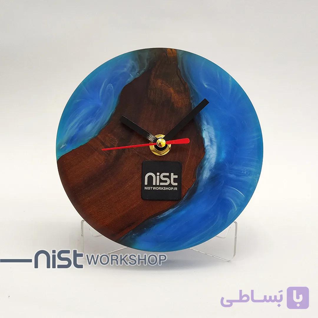 ساعت رومیزی چوب عناب و رزین آبی ابری-کد۰۰۰۶