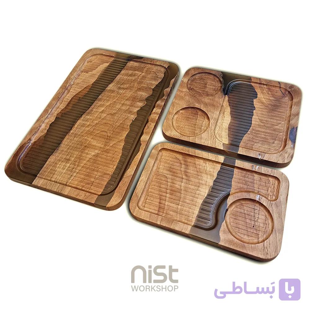 سینی قهوه چوبی و رزینی مدل توسکا زیتونی - کد ۰۰۰۳