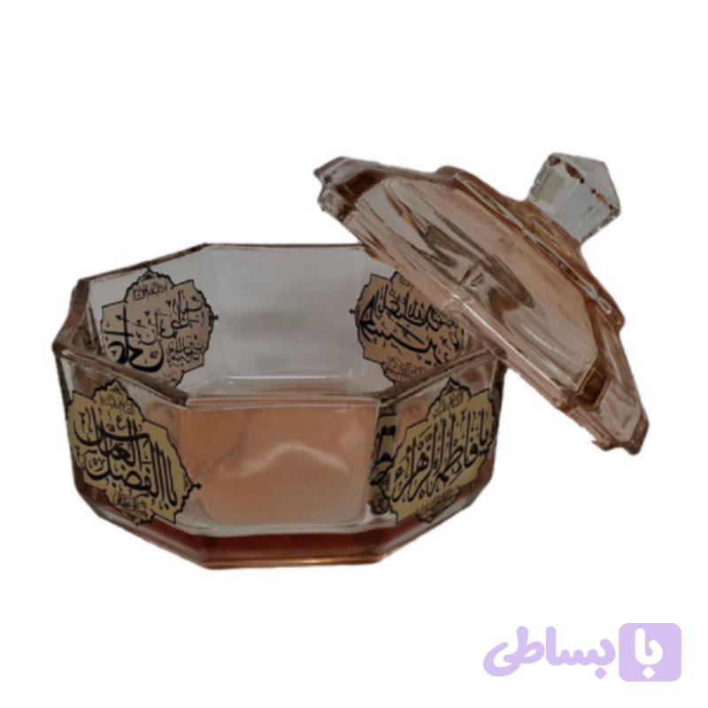 قندان بلوری بدون پایه رنگی 3طرف چاپ-فاطمه الزهرا س امام حسین ع اباالفضل ع کد 105015