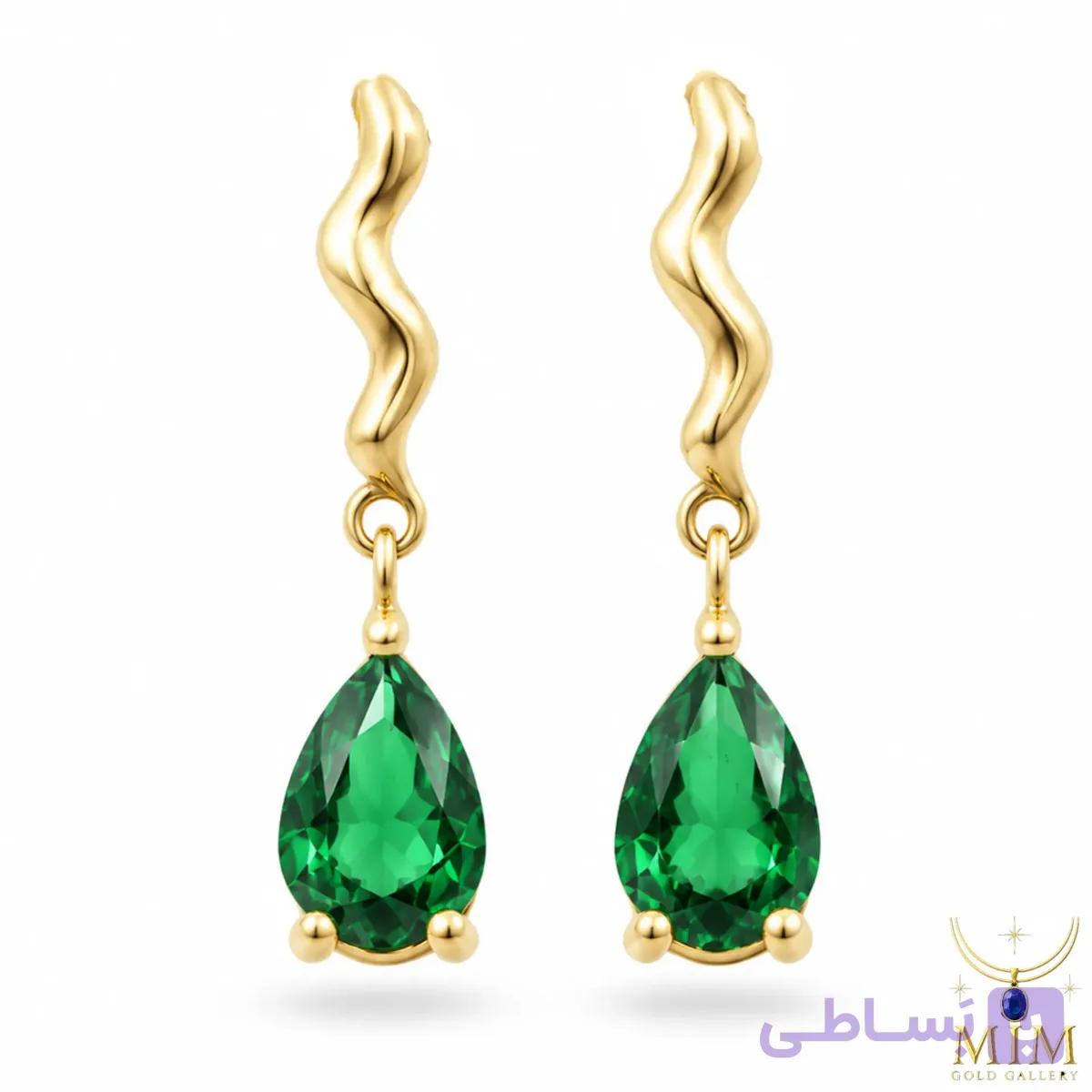 گوشواره موج نگین سبز