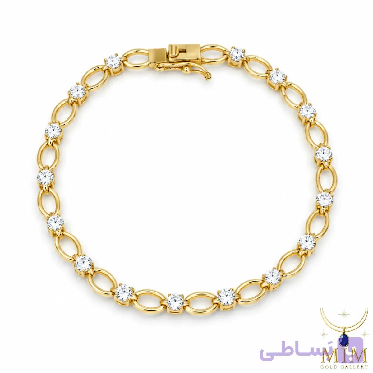 دستبند طلا تنیسی نگین سفید — تصویر 1