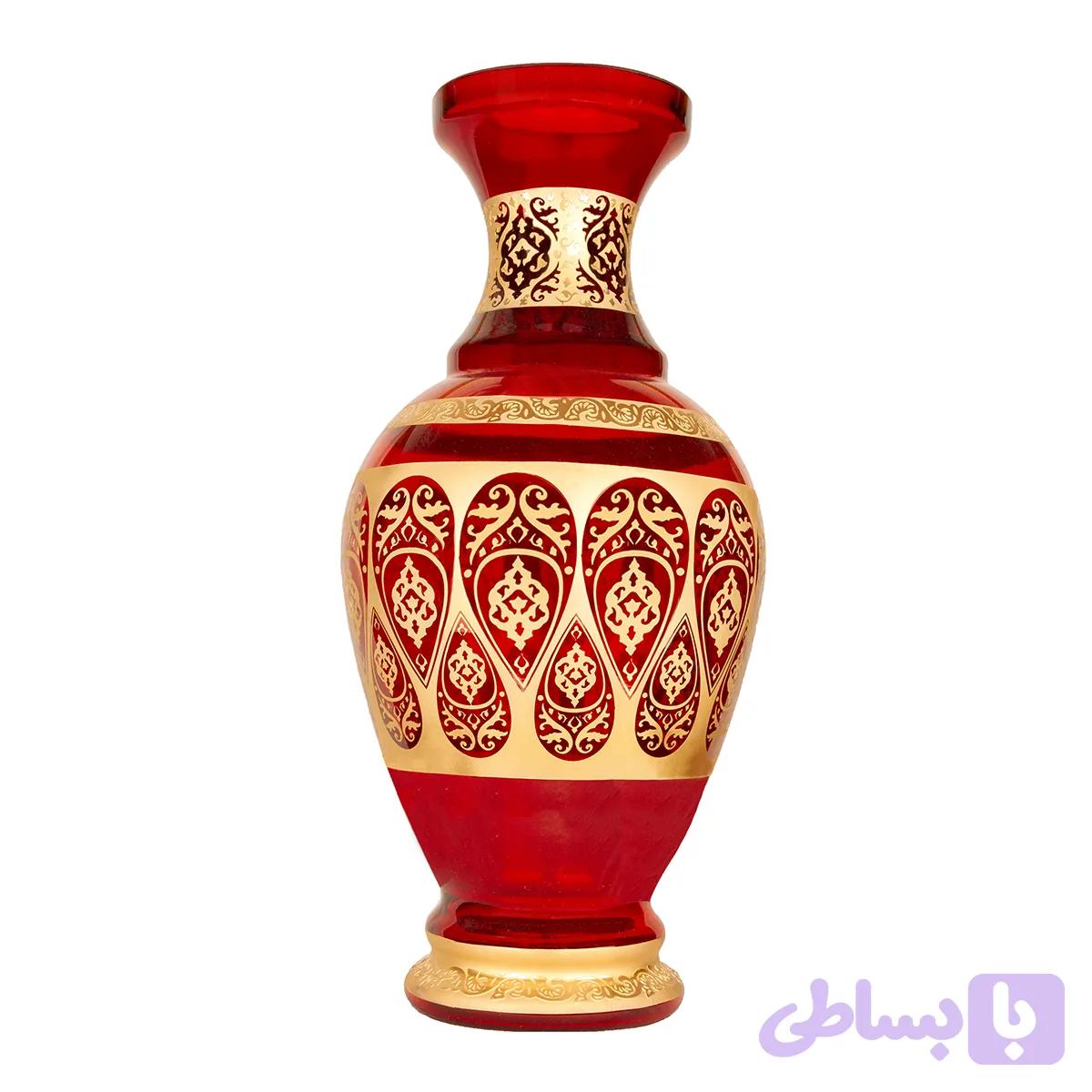 گلدان شیشه‌ای لوکس طرح اسلیمی طلاکوب | صنایع دستی هنر نقشستان