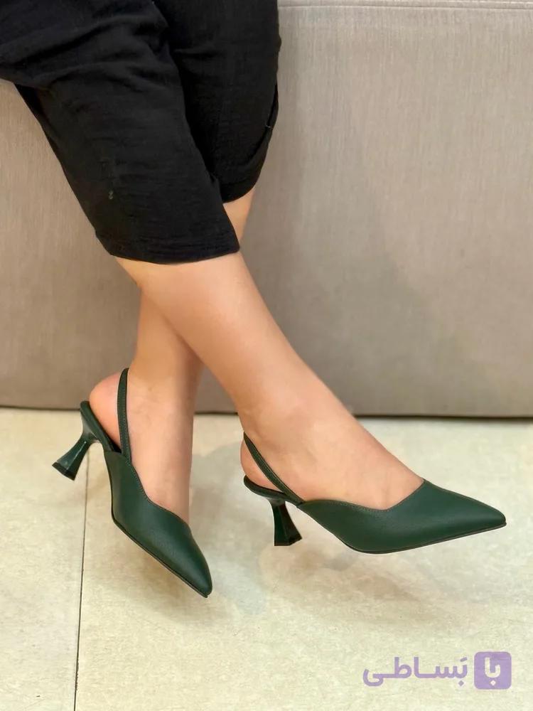 کفش مجلسی مدل نهال پاشنه 5 سانت فلوتر سبز روشن — تصویر 1