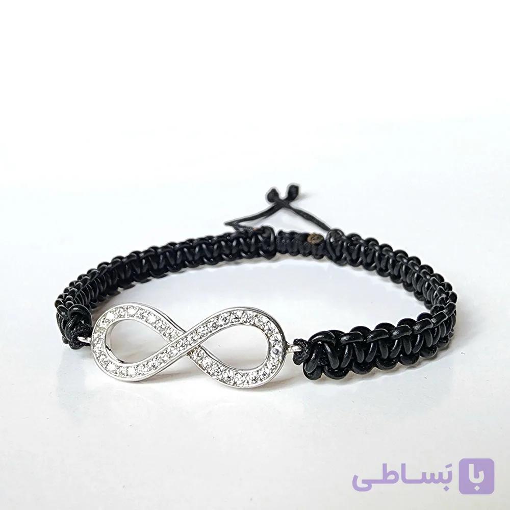 دستبند چرم و نقره بی نهایت – کد B116 — تصویر 1
