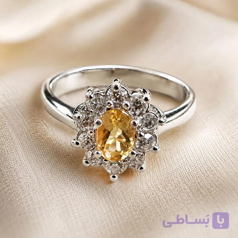 انگشتر نقره نگین سیترین – کد R105 — تصویر 1