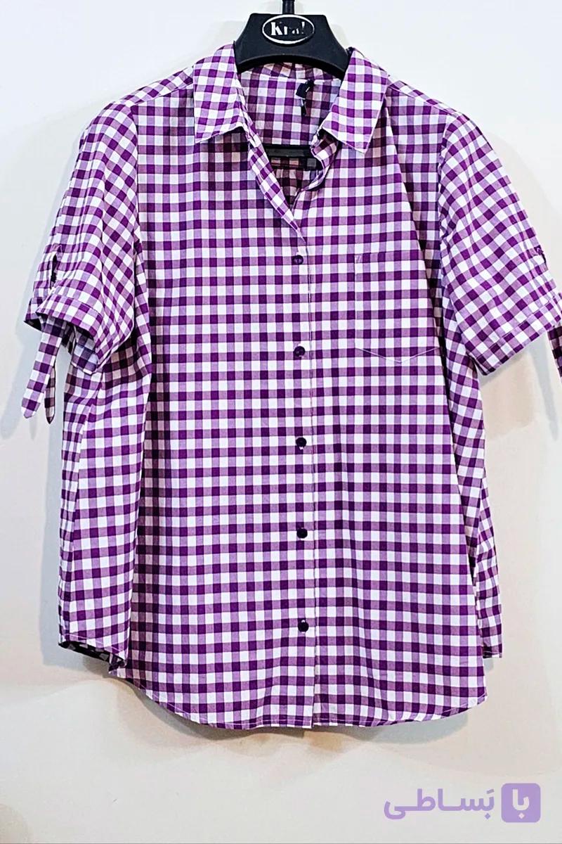 شومیزیقه مردانه آستین کوتاه زنانه چهارخونه بنفش