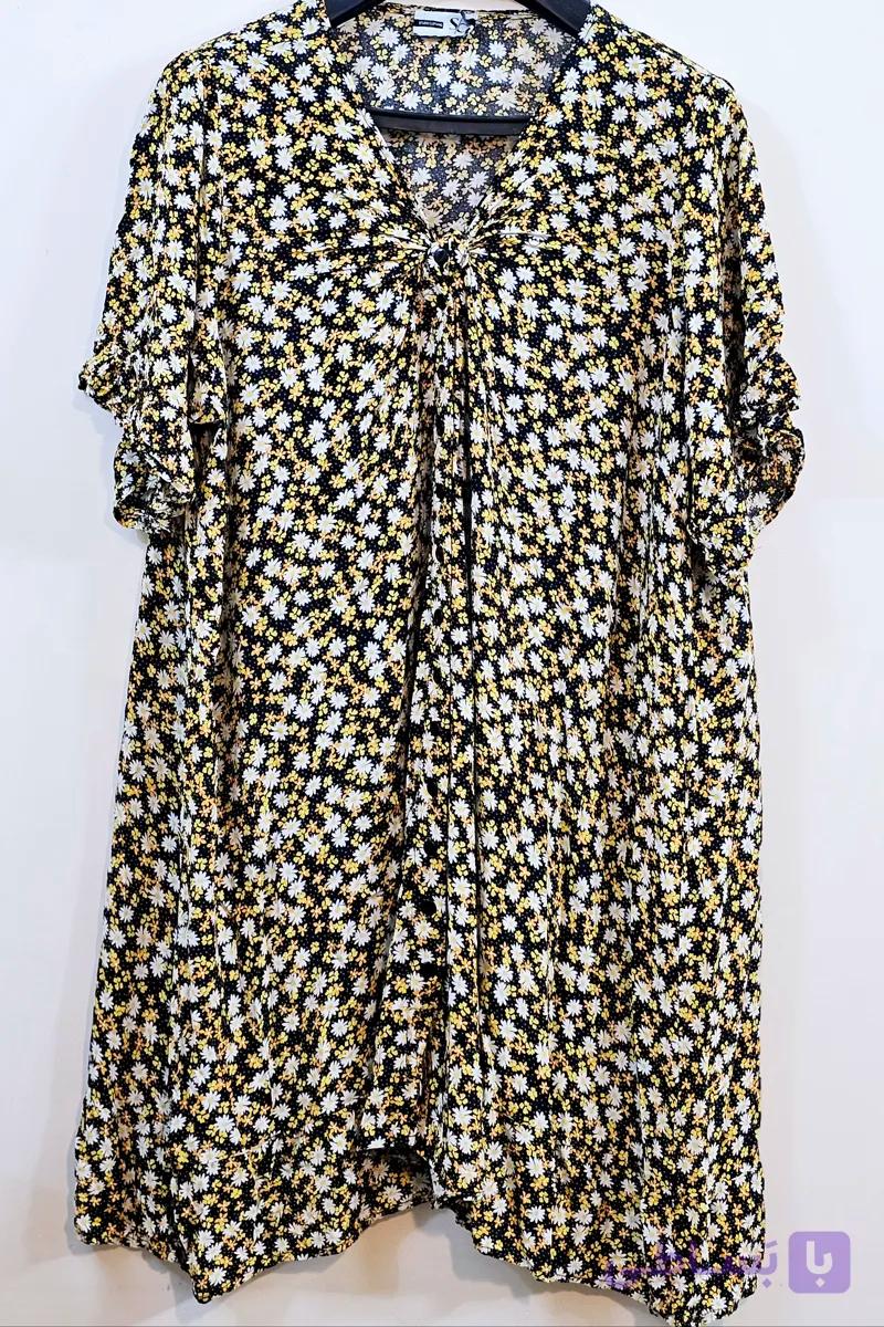 پیراهن زنانه خالص نخ سایز بزرگ طرح گلدار استوک