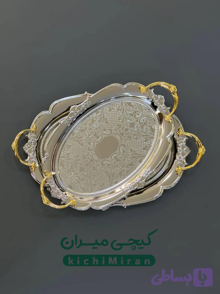 سینی پذیرایی بیضی شاهانه سیلور گلد — تصویر 1