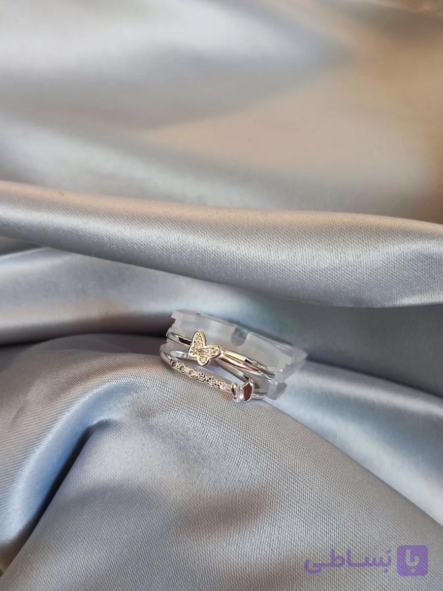 انگشتر دو لاین نقره ای پروانه ای — تصویر 1