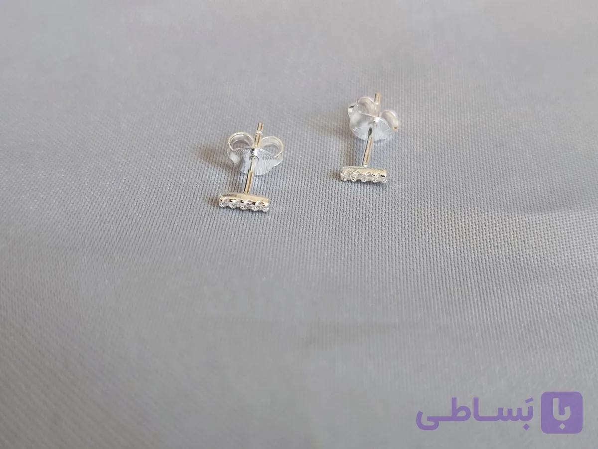 گوشواره نقره میخی خطی — تصویر 1