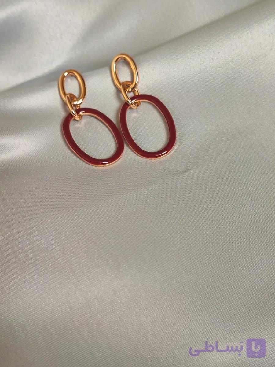 گوشواره مینا کاری زرشکی تیره مایل به قهوه ای — تصویر 1