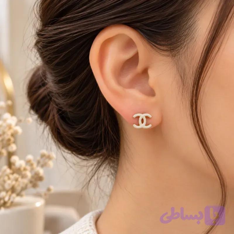 گوشواره طرح شنل سفید Stainless Steel کد 4 — تصویر 1