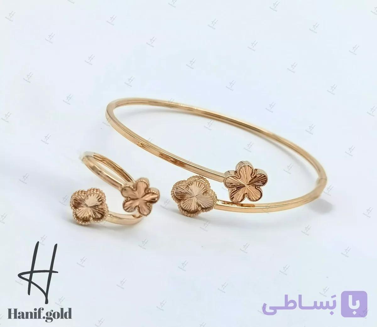 دستبند انگشتر طلای ونکلیف با گل تراش (دستیند انگشتر ارمیا) — تصویر 1