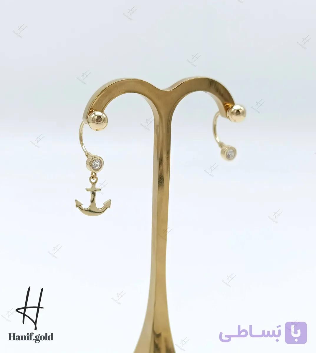 گوشواره طلای زرد دوبل اسپرلوس لنگر — تصویر 1