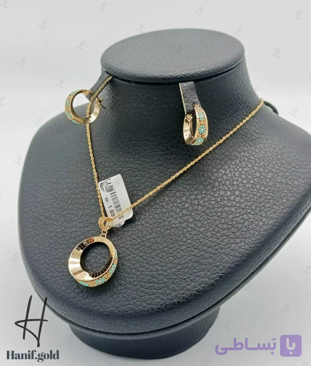 نیم ست طلای طرح دایره ظریف با مینای سبز و آبی(کالکشن سیمرغ) — تصویر 1