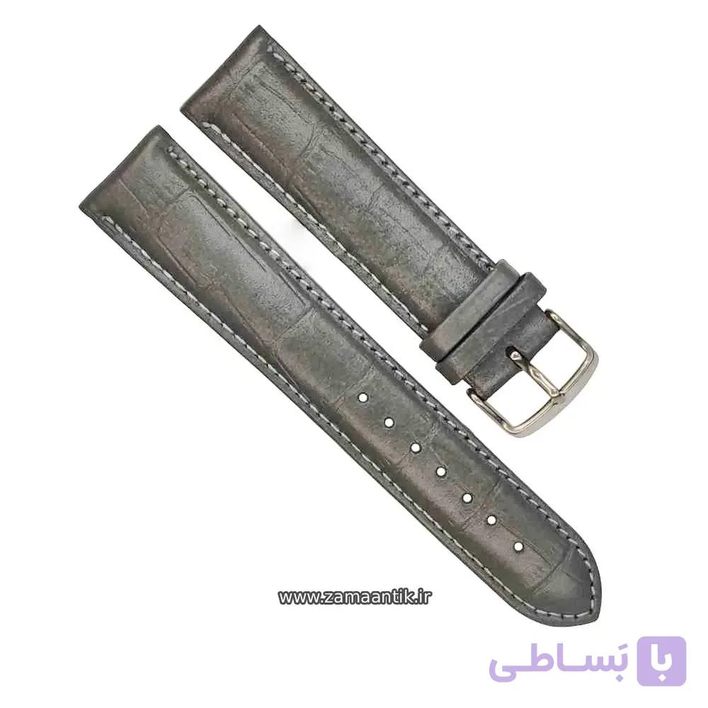 بند ساعت مچی چرم ژنو طرح دار طوسی سایز 22