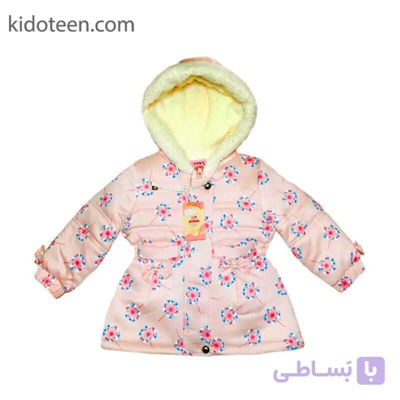 کت کلاه دار دخترانه زمستانی طرح قاصدک تیره — تصویر 1