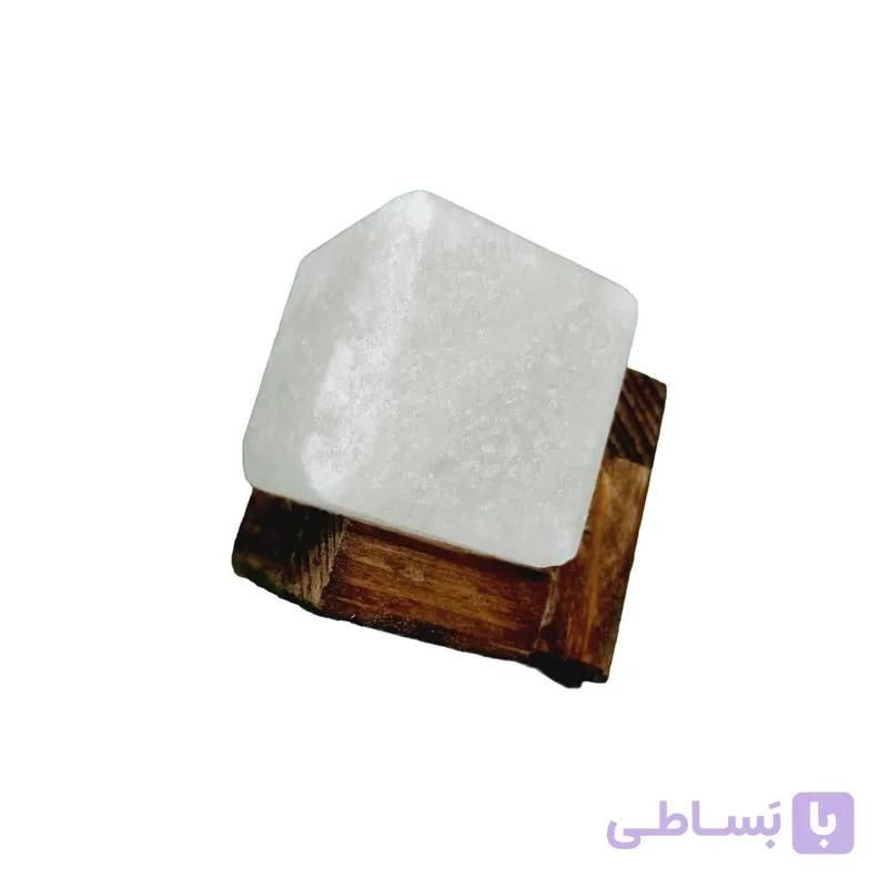 استند رومیزی تزیینی مدل سنگ نمک مدل cubic04 به همراه پایه چوبی