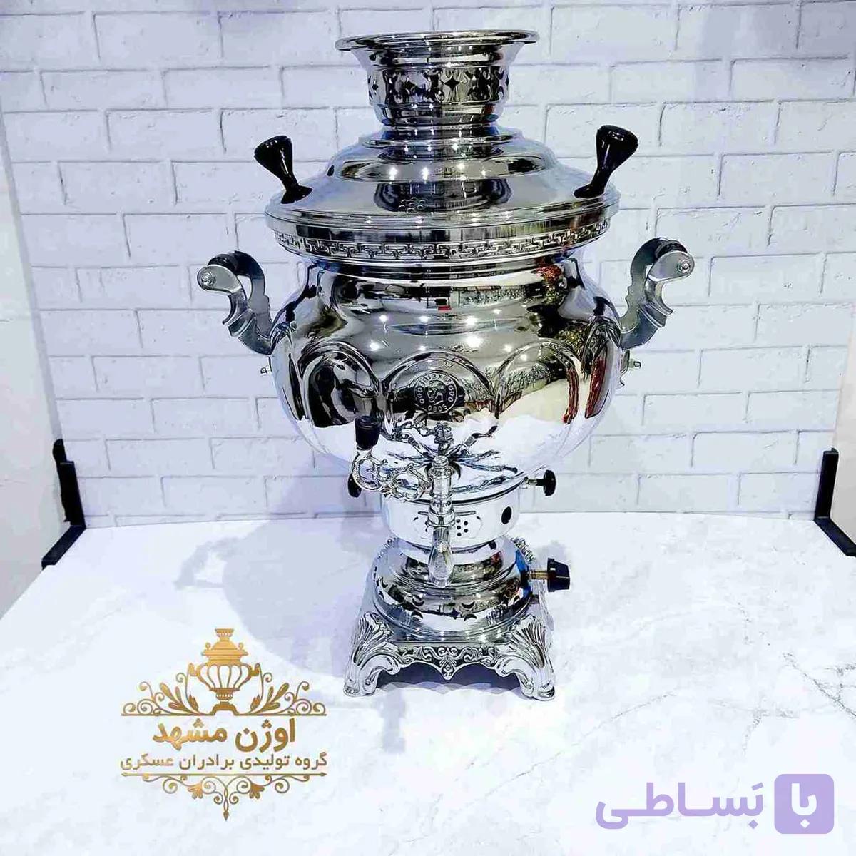 سماور گازی 8 لیتری مهسان طرح دار آنتیک / برند اوژن مشهد — تصویر 1