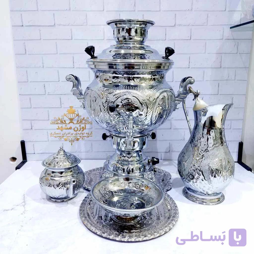 سرویس سماور 8 لیتری گازی مهسان قلمزنی / 18ماه گارانتی تولیدی اوژن — تصویر 1
