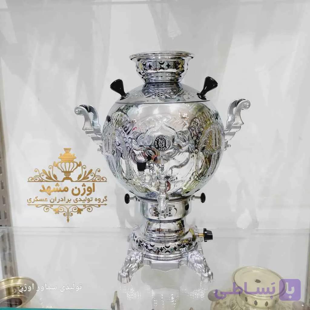 سماور گازی 6 لیتری توپی قلم زنی برنجی با 18 ماه گارانتی تولیدی — تصویر 1