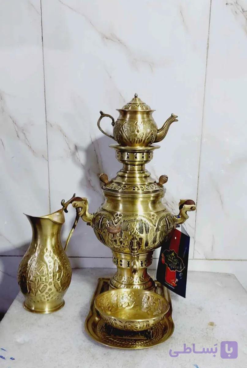 سماور زغالی کوچک/3 لیتری تمام برنجی/آنتیک باپوشش نانو — تصویر 1
