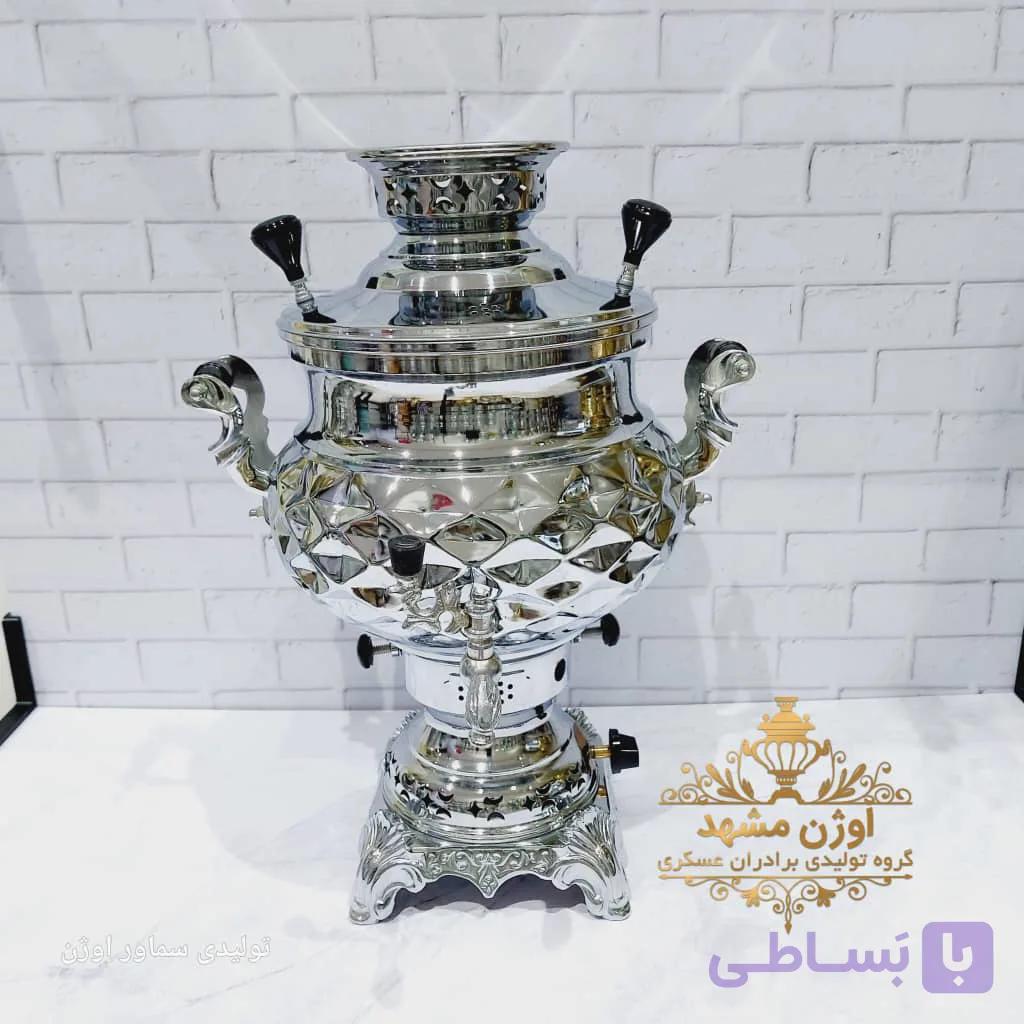 سماور گازی 6 لیتری/تنوره دار طرح مشبک/برنجی — تصویر 1