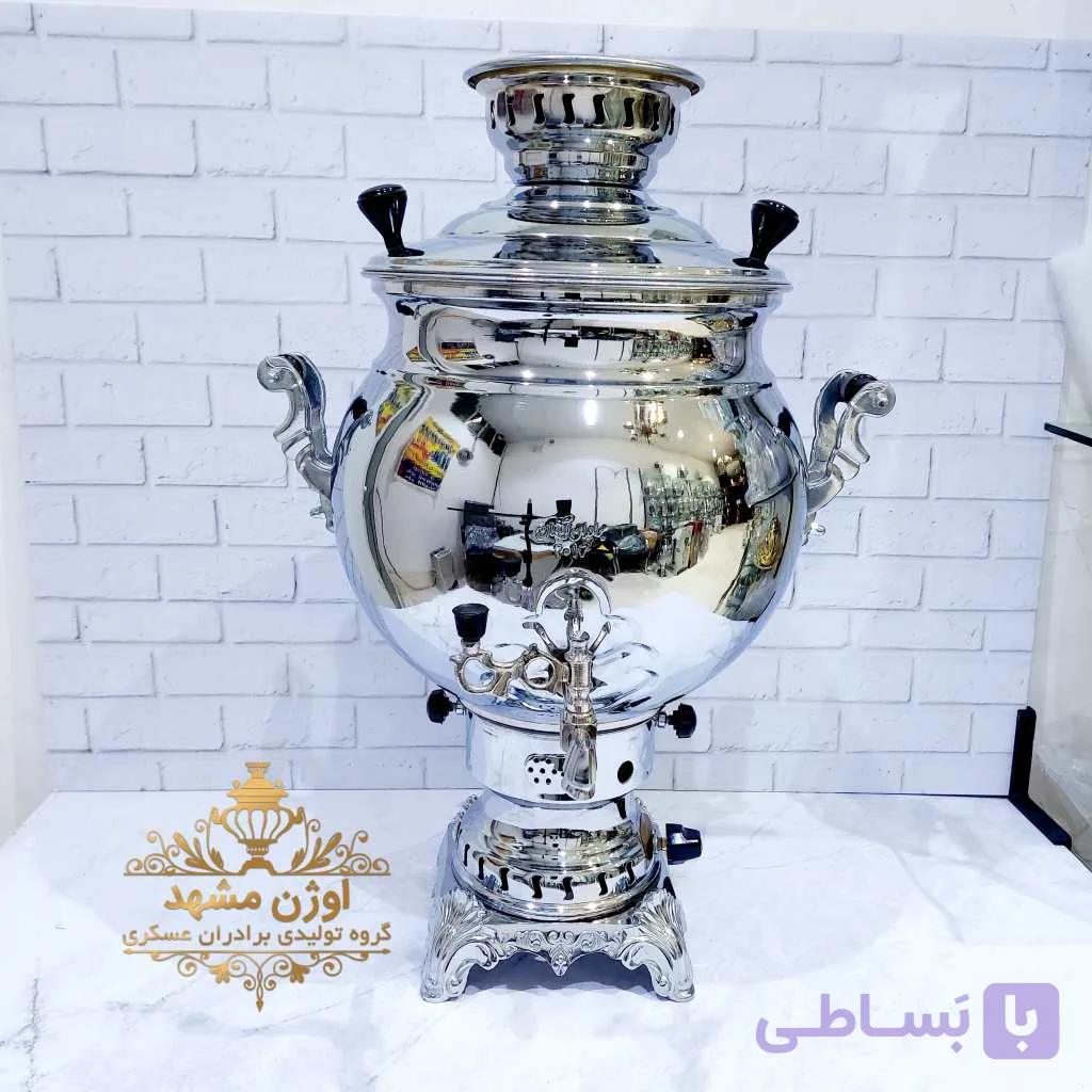 سماور گازی 12 لیتری قلمزنی برنجی طرح برادران — تصویر 1