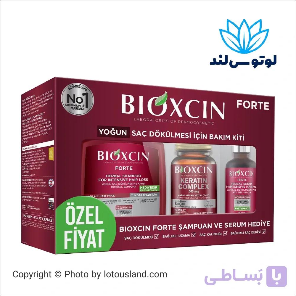کیت مراقبت مو بایوکسین Forte مخصوص ریزش شدید شامل شامپو، سرم و قرص کراتین کمپلکس — تصویر 1