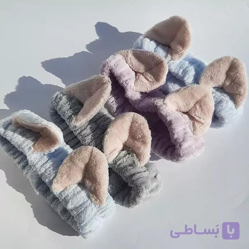 هدبند آرایشی مخمل فانتزی خرگوشی رنگ طوسی فری سایز هد بند رنگی حوله ای