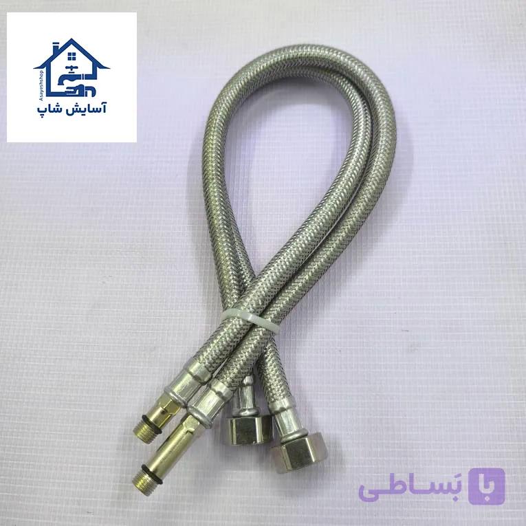 شلنگ تکپایه شیر یکسر دنده M10 و یک سر مهره 1/2 50 سانتی(جفت 2 عدد)