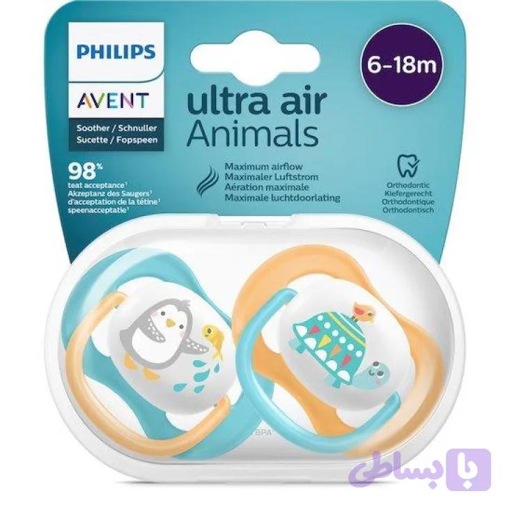 پستانک ارتودنسی 2 عددی ۰تا۶ ماه الترا سافت ultra air animals فیلیپس اونت philips avent طرح حیوانات — تصویر 1